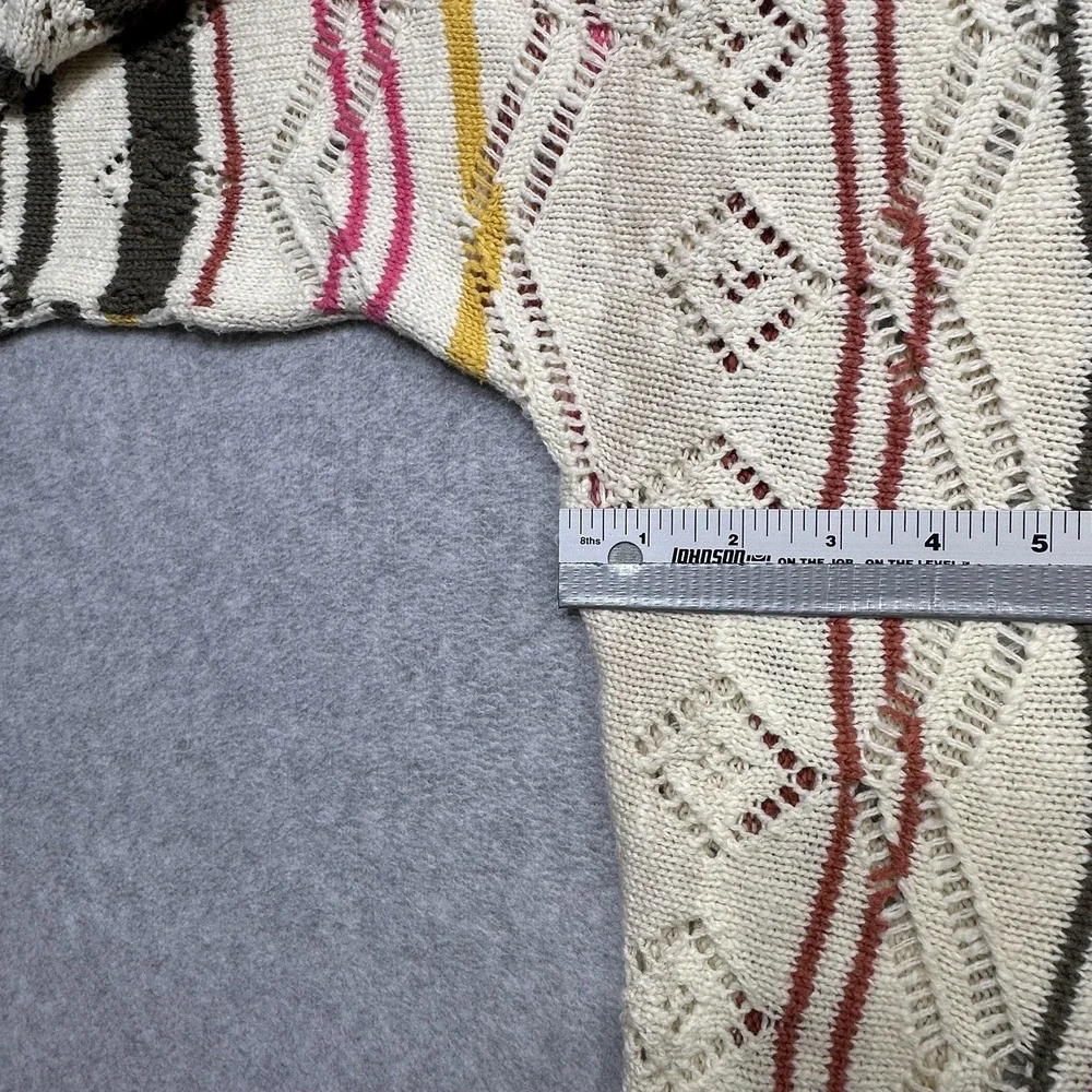 Sundance Sweater Womens Medium Cream Colorful Stripe Open Knit Short Sleeve Top